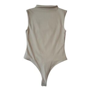 Open Edit Sleeveless Mock Neck Thong Bodysuit Top Neutral Nude Size Small‎ NWOT